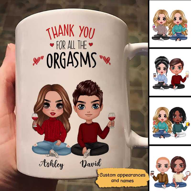 Funny Valentine‘s Day Gift For Him For Her Doll Couple Sitting Personalized Mug (Double-sided Printing)