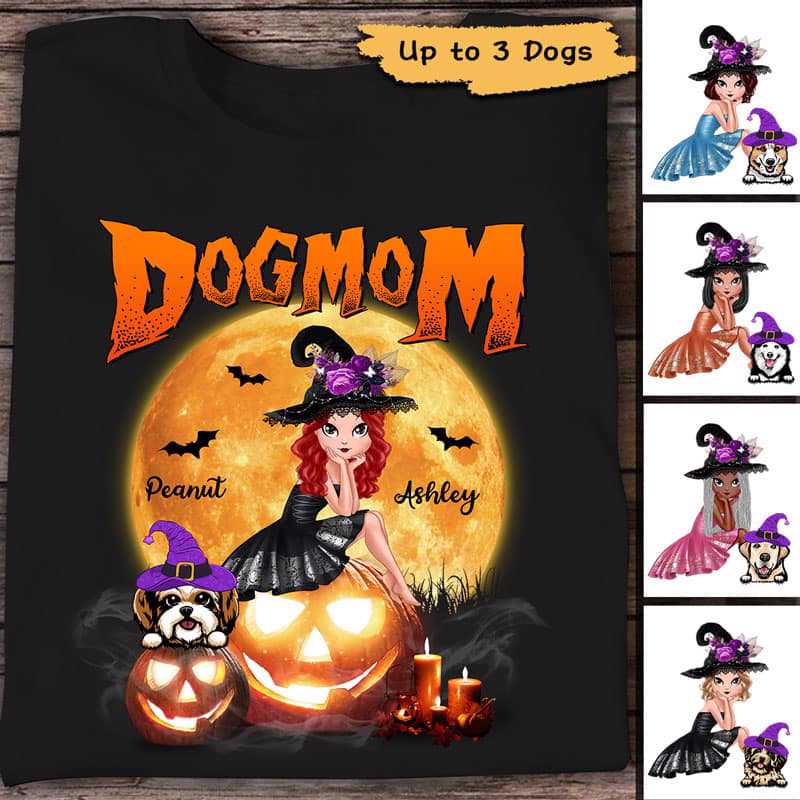 Witch Skull Girl And Dog Halloween Personalized Shirt