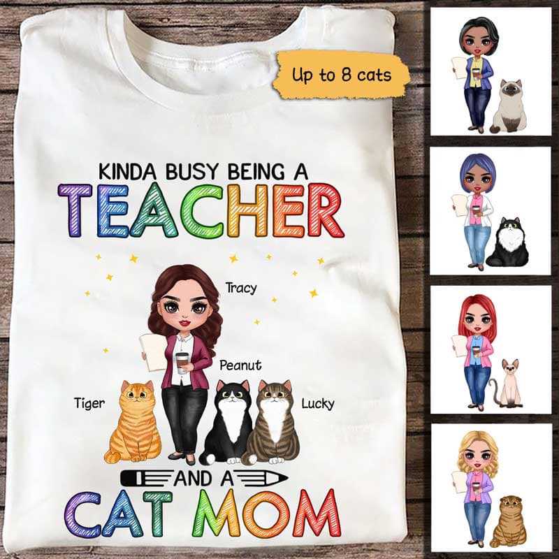 先生の猫のお母さんのカラフルなパーソナライズされたシャツ