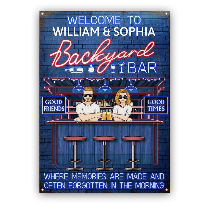 Backyard Bar Color Where Memories Are Made - Gift For Couples - Personalized Custom Classic Metal Signs
