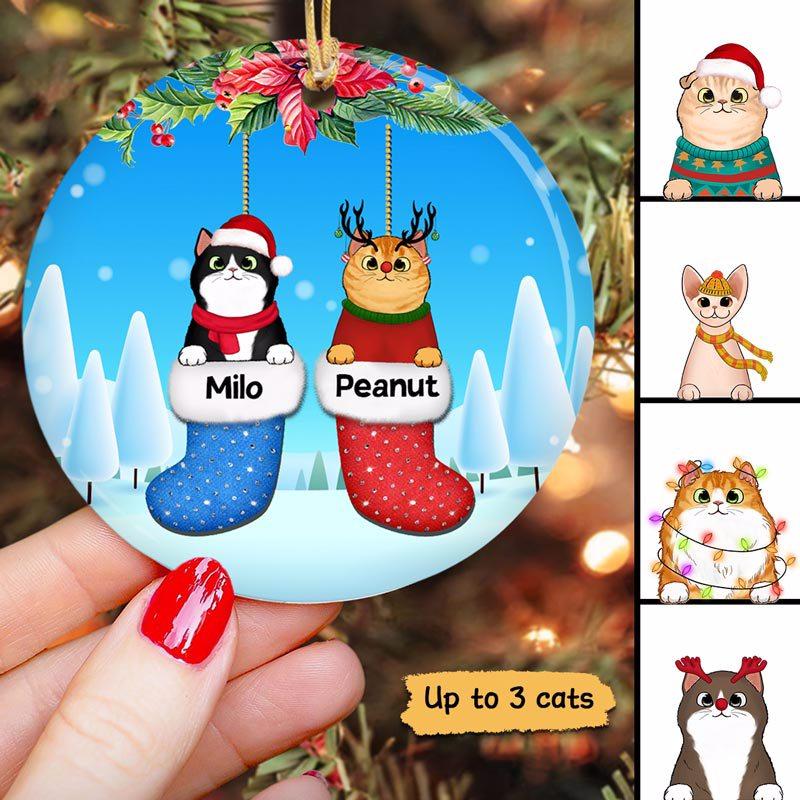 Cats Christmas Stocking Personalized Circle Ornament