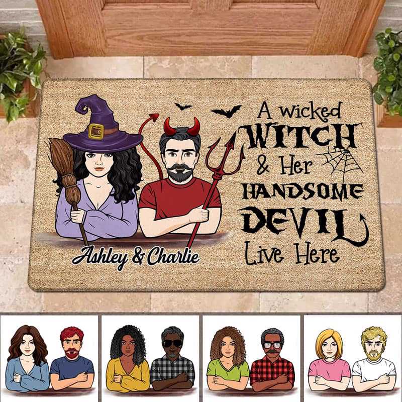 Wicked Witch And Handsome Devil Live Here パーソナライズド ドアマット