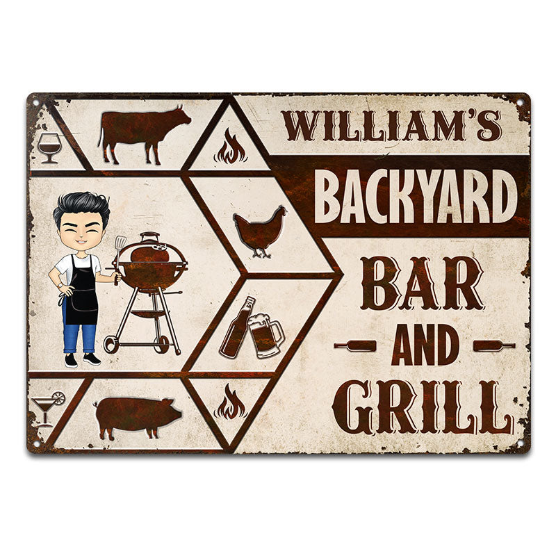 Backyard Bar & Grill BBQ - Backyard Decoration - Personalized Custom Classic Metal Signs