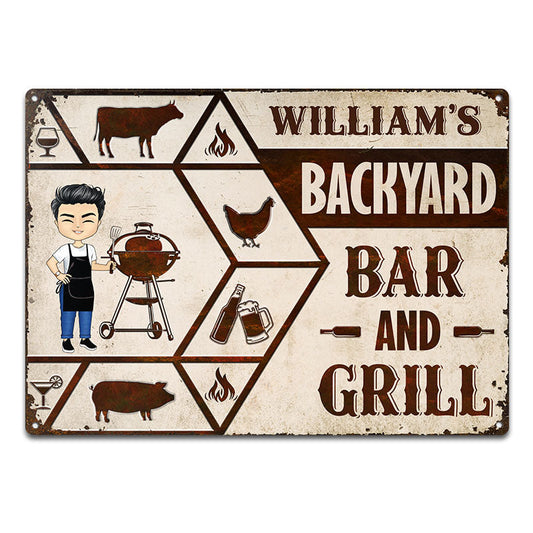 Backyard Bar & Grill BBQ - Backyard Decoration - Personalized Custom Classic Metal Signs