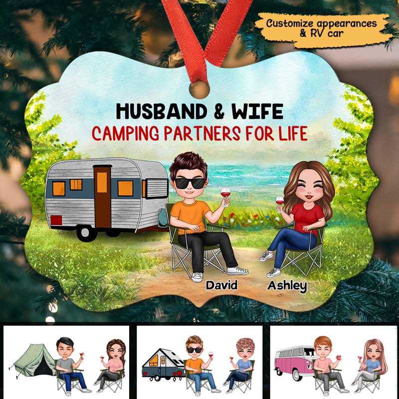Camping Couple Husband Wife Doll Couple Personalized Christmas Ornament