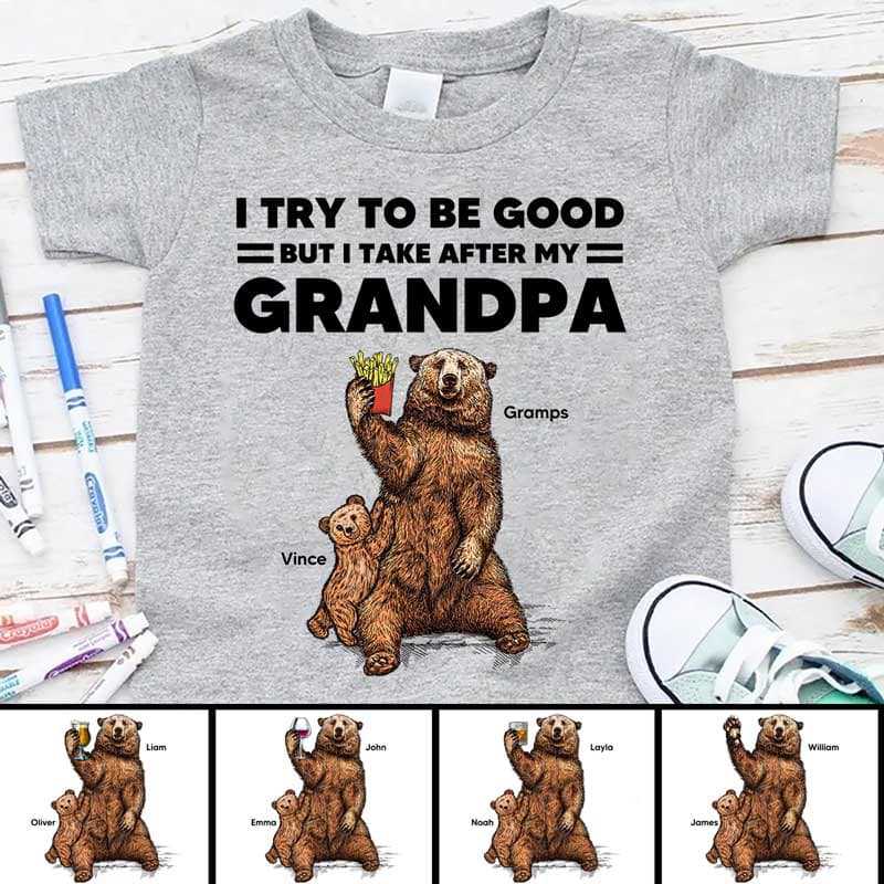 Baby Bear Takes After Grandpa Grandma Personalized Shirt