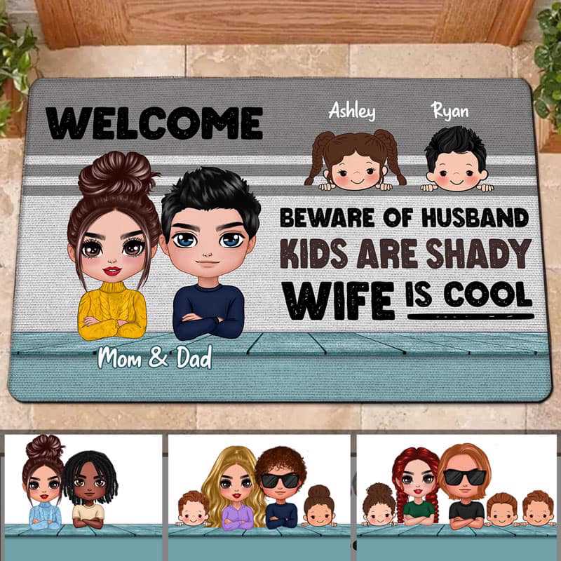Beware Of Wife Kids Husband Funny Welcome Gift Personalized Doormat