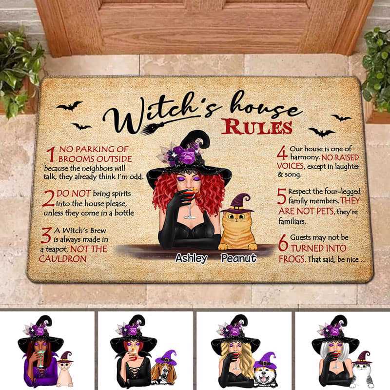 Halloween Witch House Rules Dog Cat Personalized Doormat