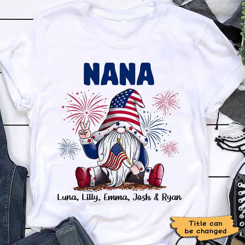 4th Of July Independence Day Gnome Grandma Personalized Shirt