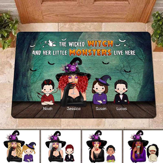 Wicked Witch & Monster Kids Halloween Personalized Doormat