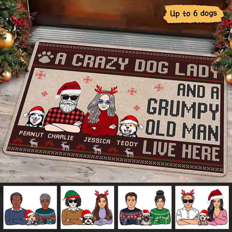 Crazy Dog Lady Grumpy Old Man Personalized Doormat