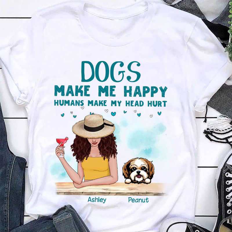 Dogs Make Me Happy Summer ドッグママ パーソナライズシャツ