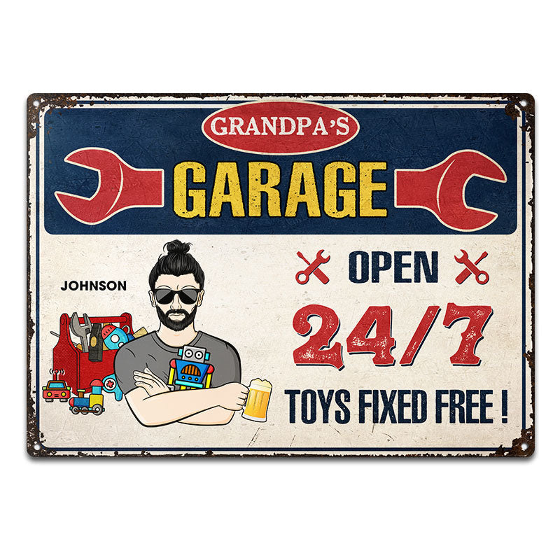 Daddy Grandpa's Garage Toys Fixed Free - Gift For Father - Personalized Custom Classic Metal Signs