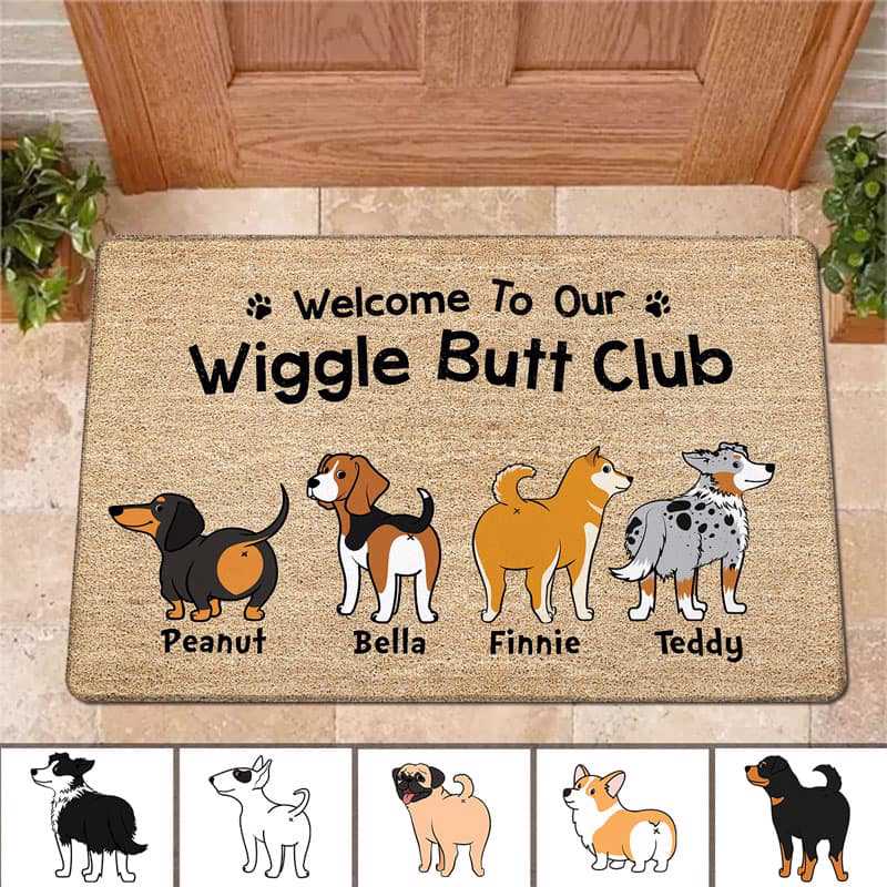 Dog Welcome Wiggle Butt Club パーソナライズドアマット