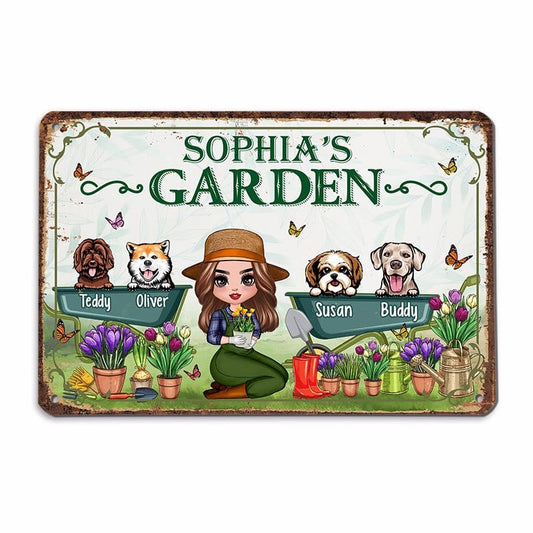 Doll Gardening And Dogs Personalized Metal Sign