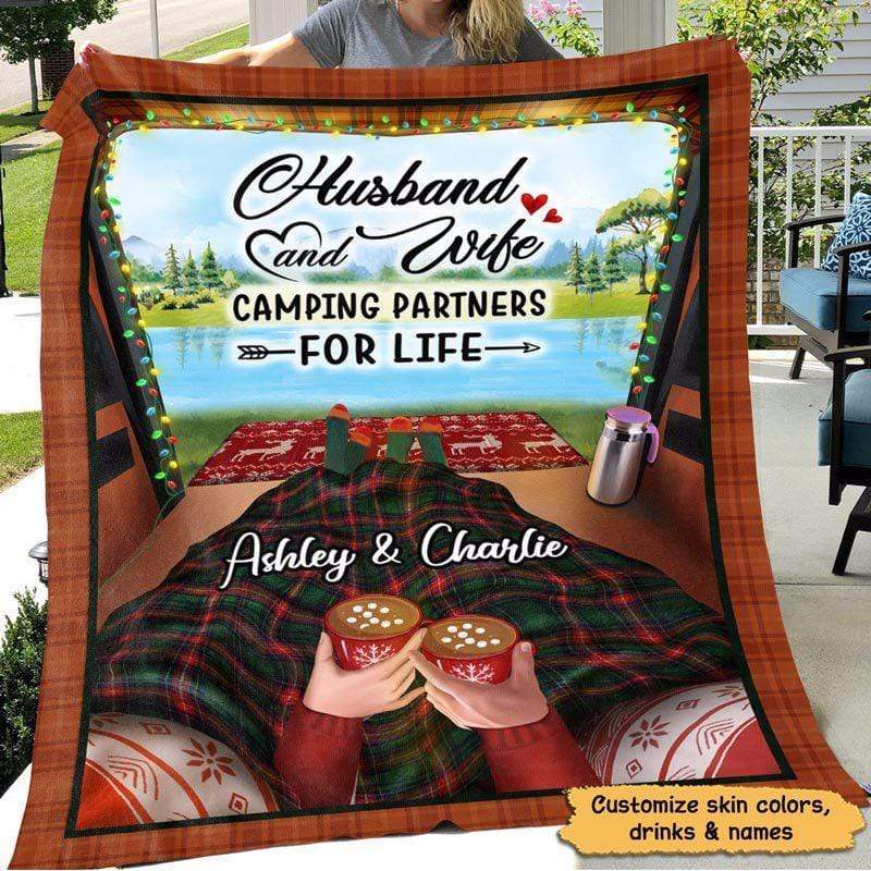 Camping Partners Husband Wife Personalized Fleece Blanket