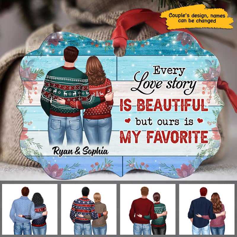 Couple Standing Back View Love Story Personalized Christmas Ornament