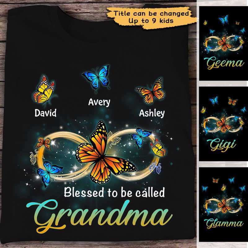 Infinity Butterflies Mom Grandma Personalized Shirt