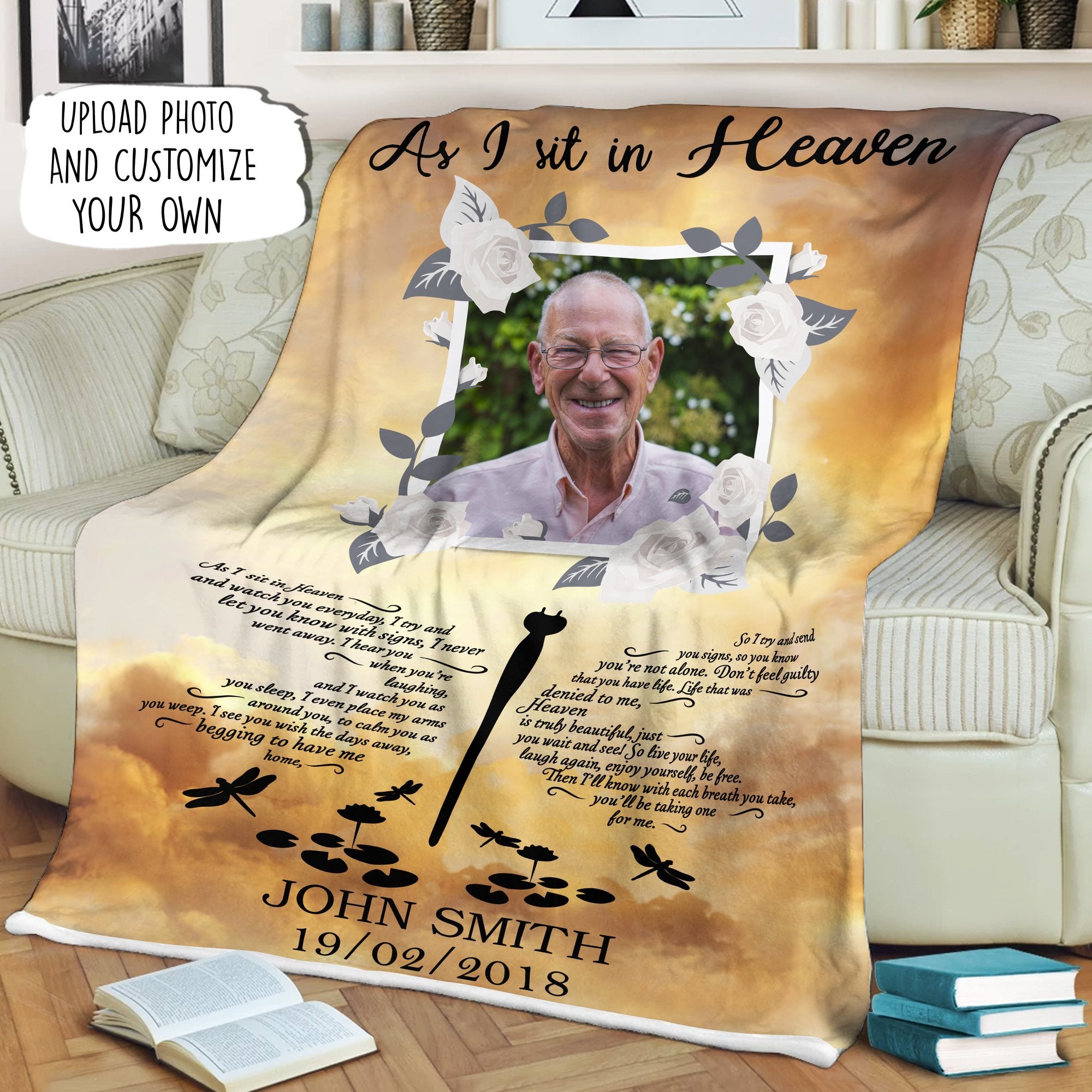 As I Sit In The Heaven Personalized Memorial Blanket For Family Members With Your Own Photo