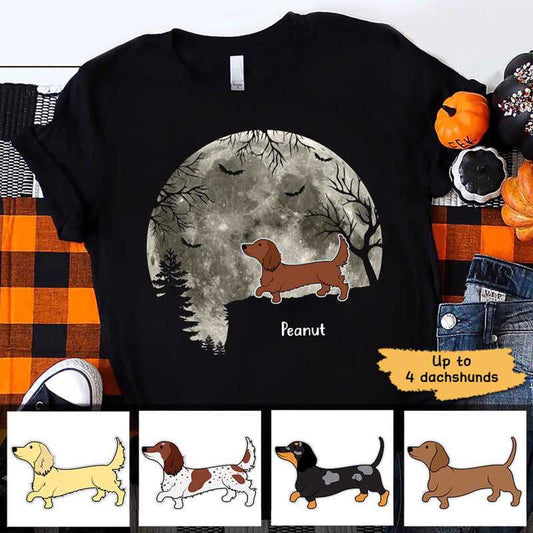 Dachshund Dogs In The Moon Light Halloween Personalized Shirt