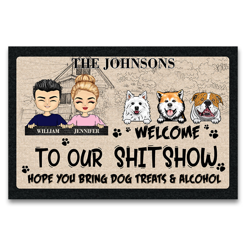 Couple Dog Lovers Welcome To Our Show - Personalized Custom Doormat