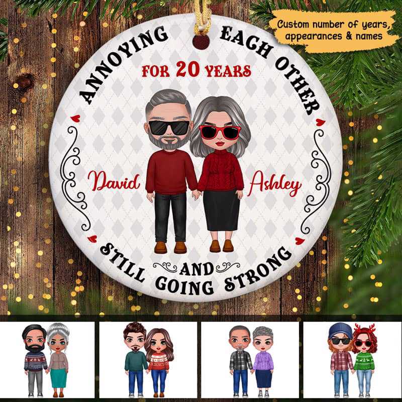 Old Couple Annoying Each Other Personalized Circle Ornament