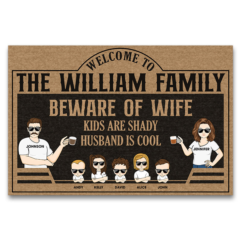 Family Couple Welcome Beware Of Wife Husband Is Cool - Gift For Couple - Personalized Custom Doormat
