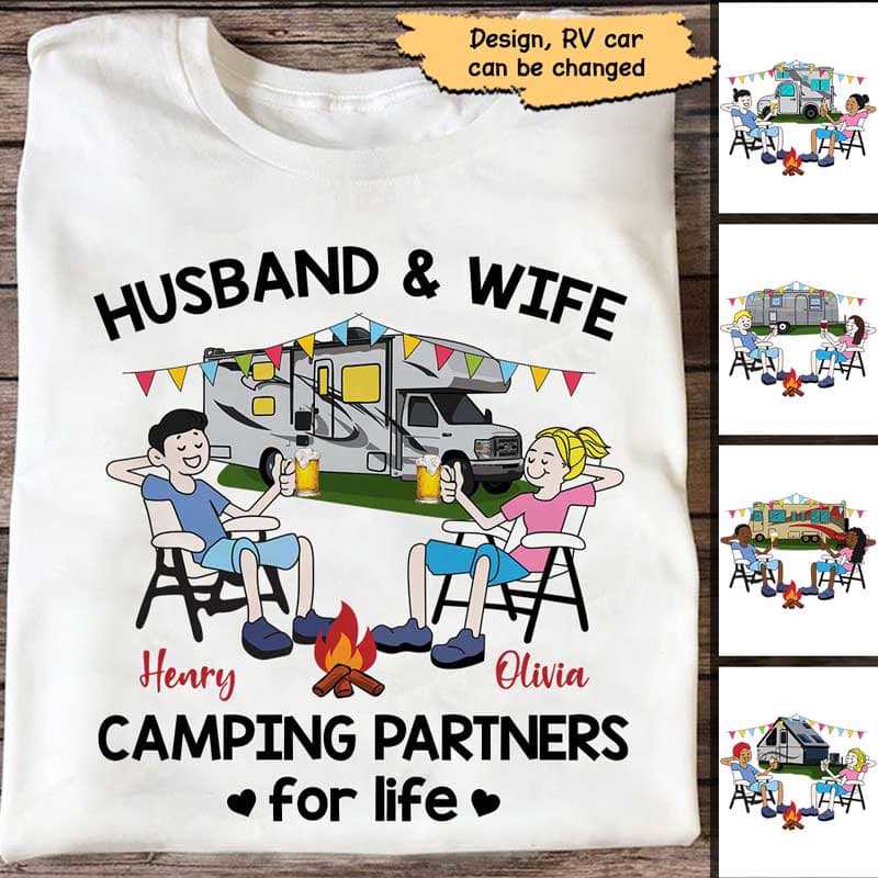 Stick Husband And Wife Camping Partners For Life Personalized Shirt