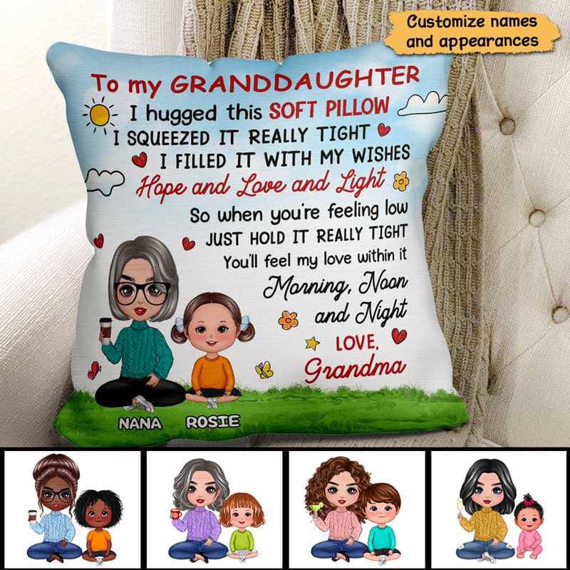 Cute Doll Grandma And Grandkid Personalized Pillow
