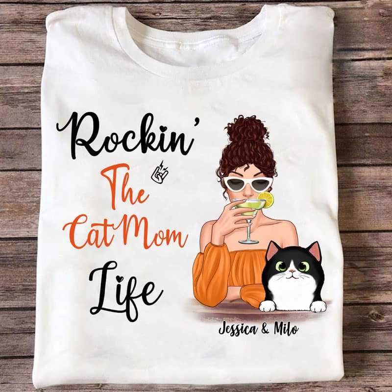 Rockin' Cat Mom Life Cocktail Girl Personalized Shirt