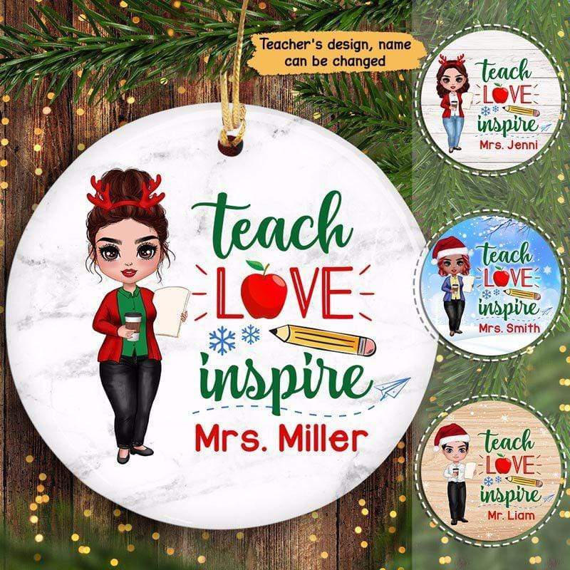 Doll Teacher Teach Love Inspire Christmas Personalized Circle Personalized Ornament