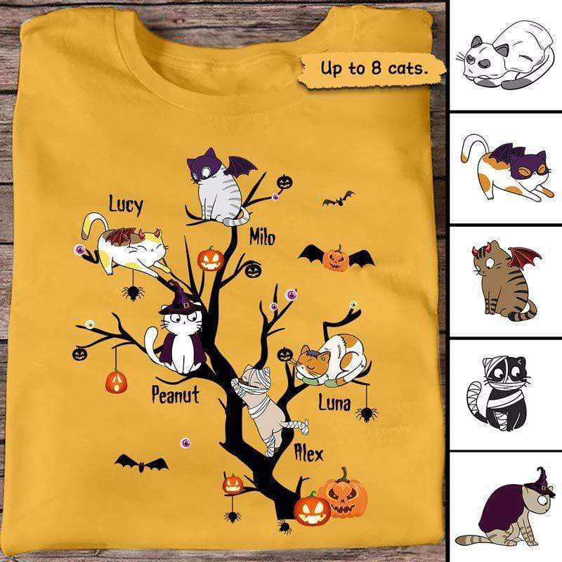 木の上に座っているハロウィーンの猫 パーソナライズされたシャツ