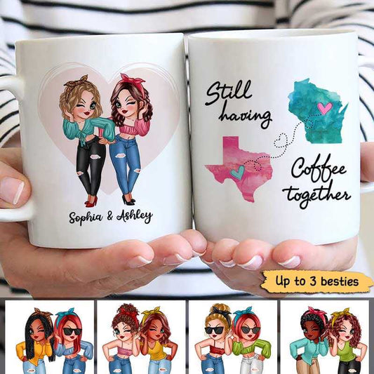 Besties At Heart Sassy Girls Long Distance Personalized Mug