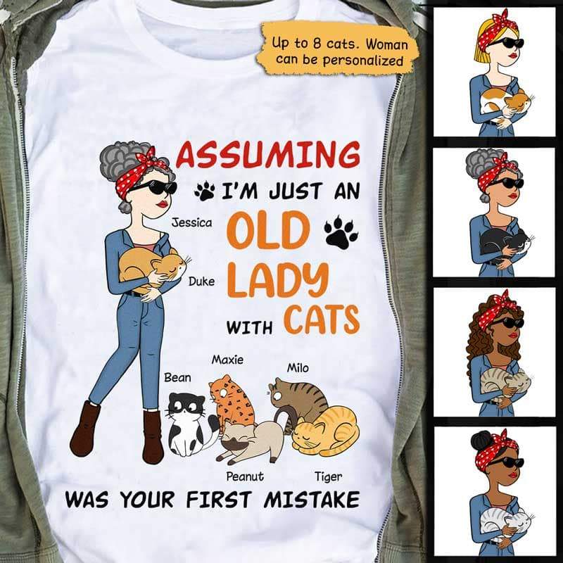 Assuming Old Lady With Cats Personalized Shirt