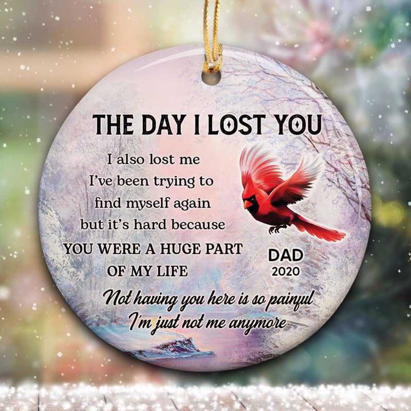 Cardinals In Forest Snow Memorial Personalized Circle Ornament