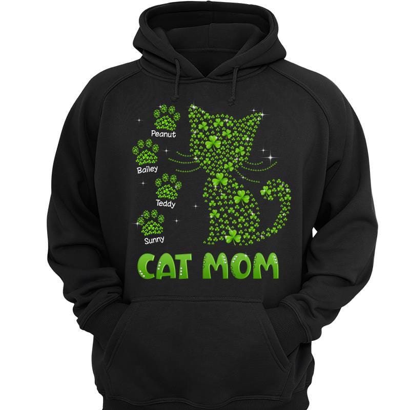Shamrock Cat Paws Personalized Hoodie Sweatshirt