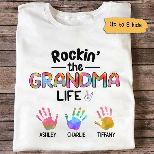 Rockin‘ Nana Grandma Life Hand Print Personalized Shirt