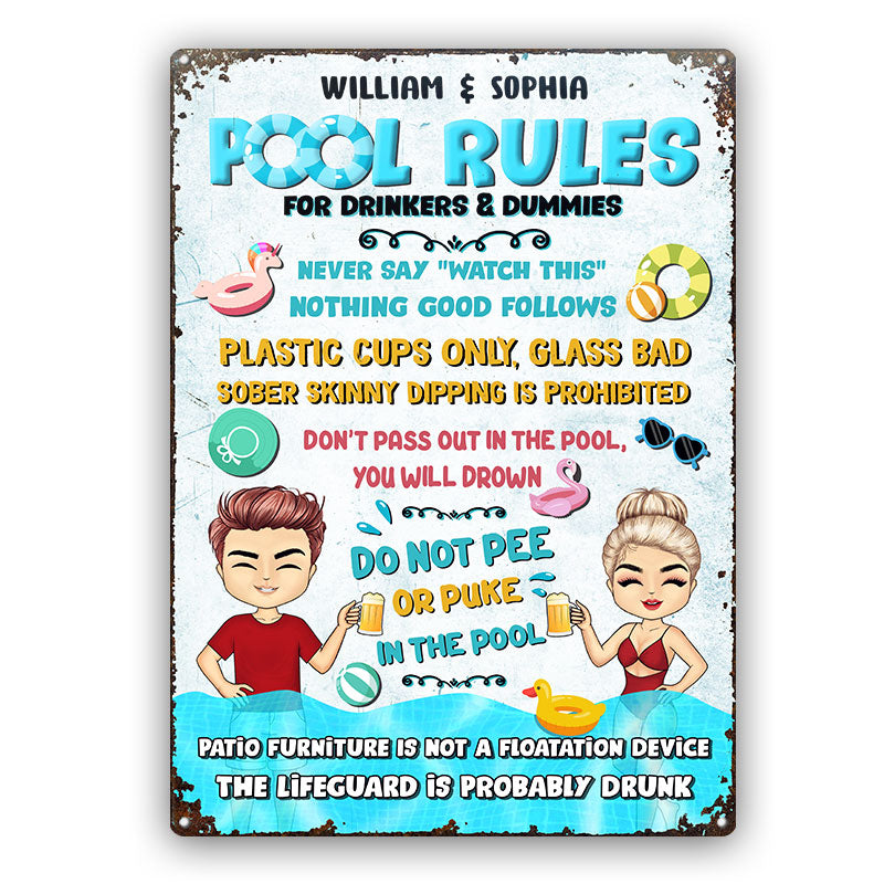 Swimming Pool Rules For Drinkers & Dummies - Personalized Custom Classic Metal Signs