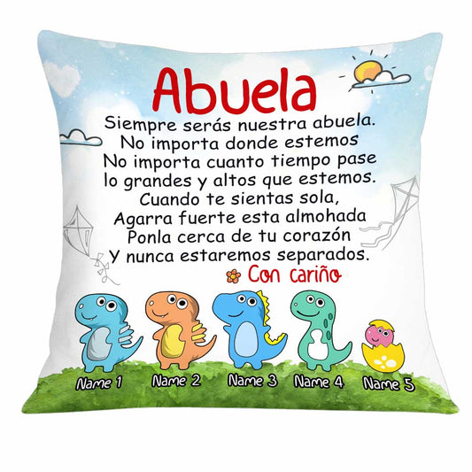 Personalized Mom Grandma Daughter Granddaughter Son Grandson Spanish Mamá Abuela Dinosaur Pillow