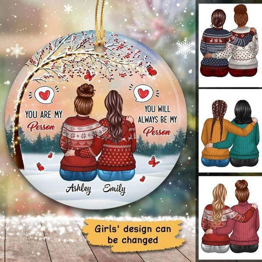 Conversation Christmas Besties Personalized Circle Ornament