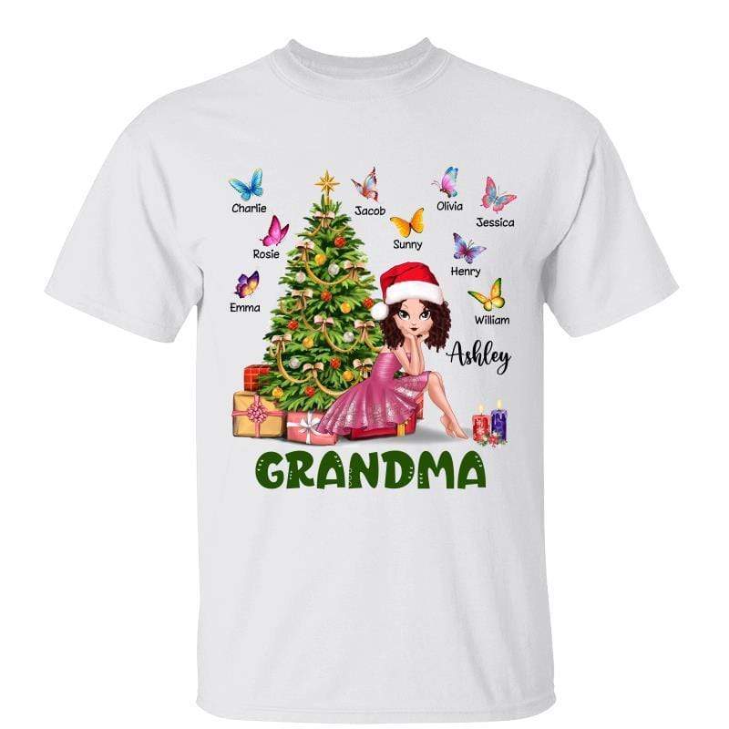 おばあちゃんの座っている蝶のクリスマスのパーソナライズされたシャツ