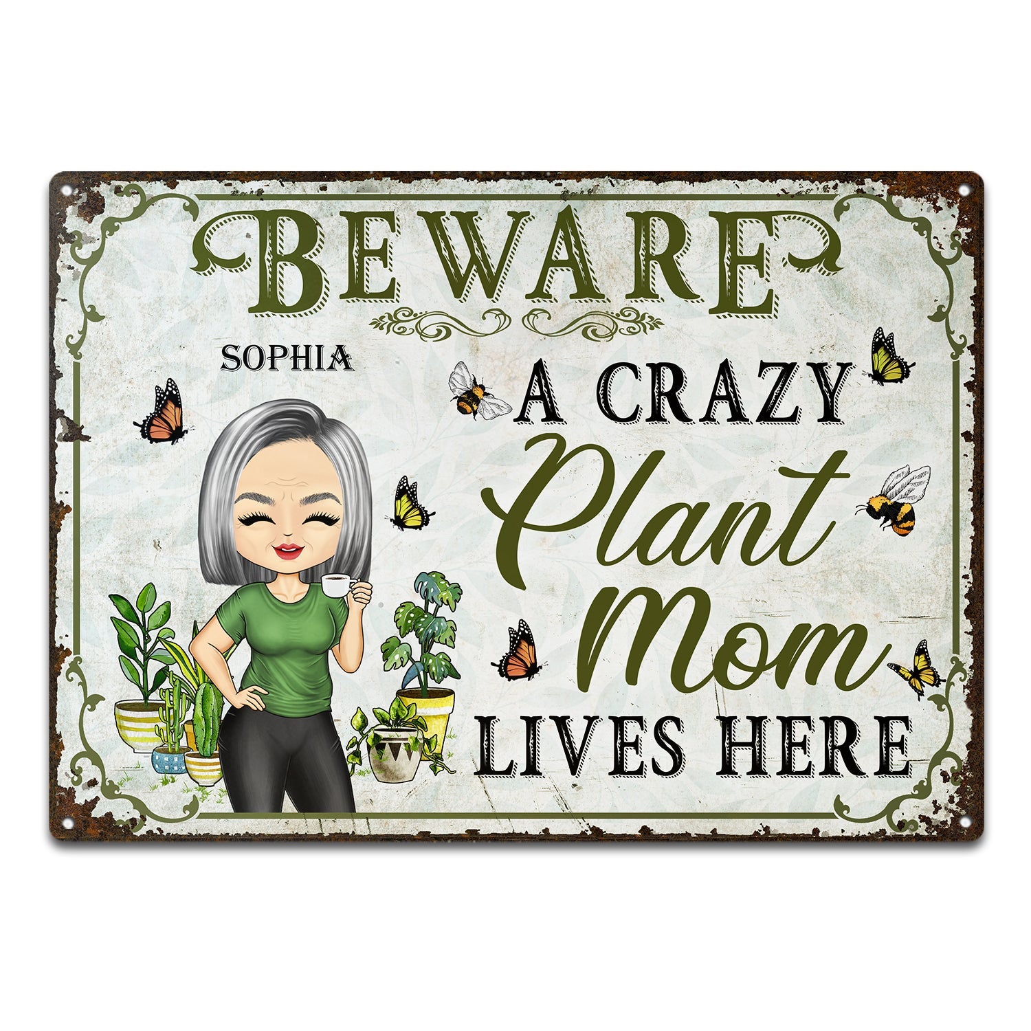 Beware A Crazy Plant Mom Lives Here - 母、おばあちゃん、おばあちゃんへの誕生日、愛情のあるギフト - パーソナライズされたカスタムメタルサイン