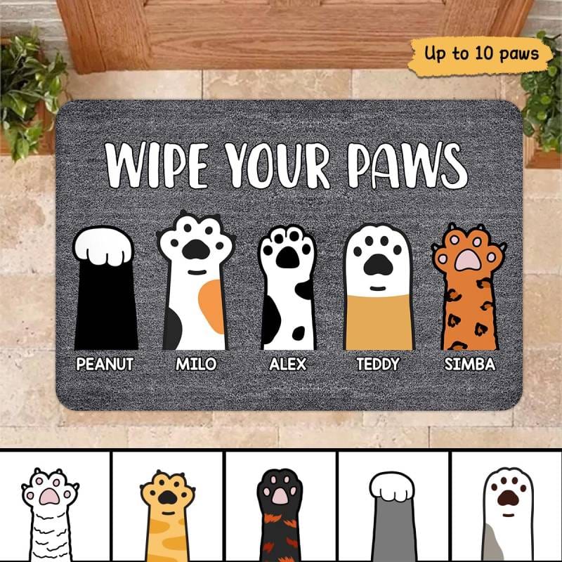 Wipe Your Paws Funny Gift For Cat Lovers Personalized Doormat