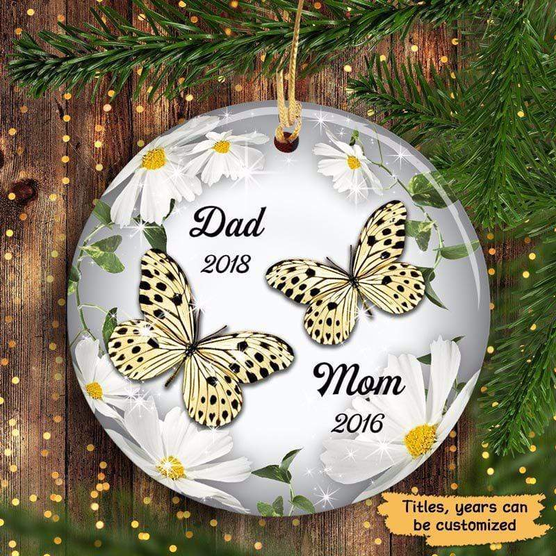 Flower And Butterfly Dad Mom Memorial Personalized Circle Ornament