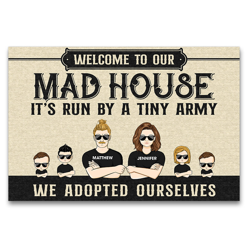 Family House It's Run By A Tiny Army Parents Husband Wife - Couple Gift - Personalized Custom Doormat