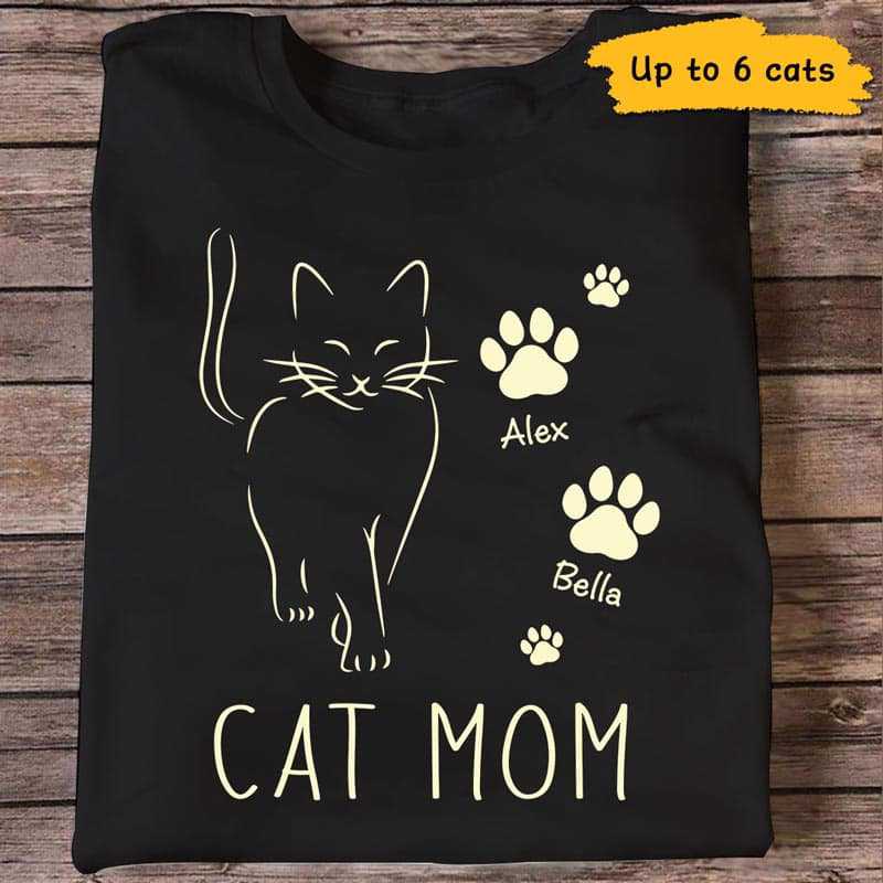 Cat Mom アウトライン パーソナライズ シャツ