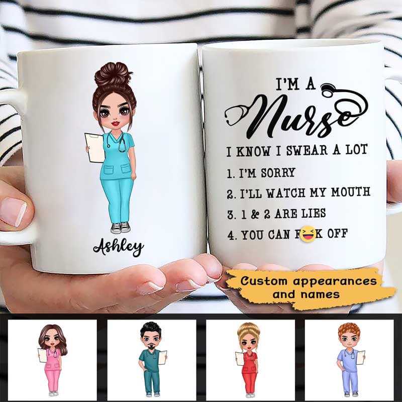 人形 男性 女性 私は看護師です 名入れマグカップ