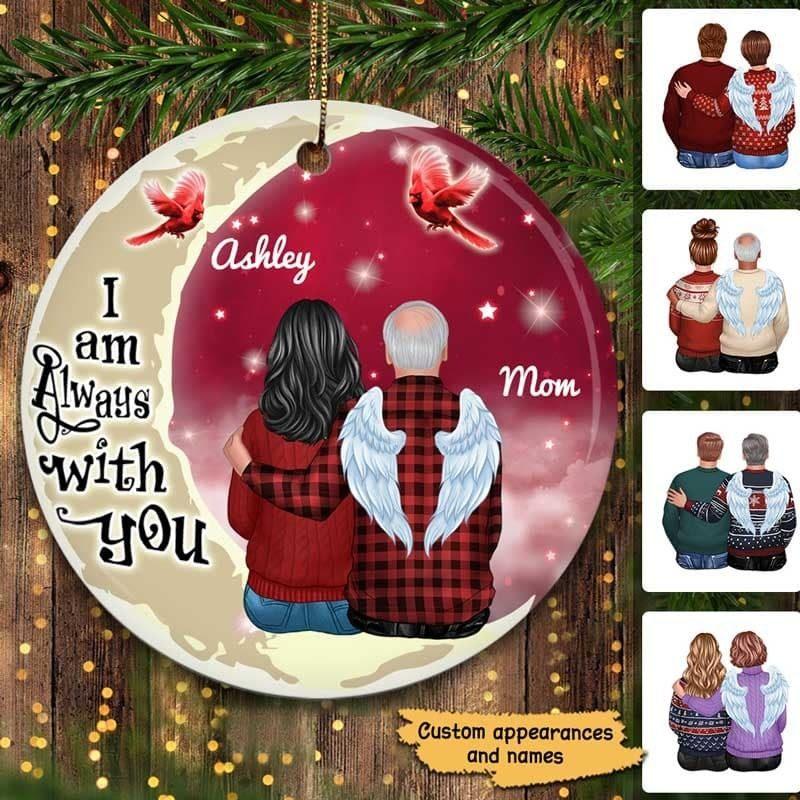 Dad Mom Son Daughter Sitting On Moon Cardinals Personalized Circle Ornament