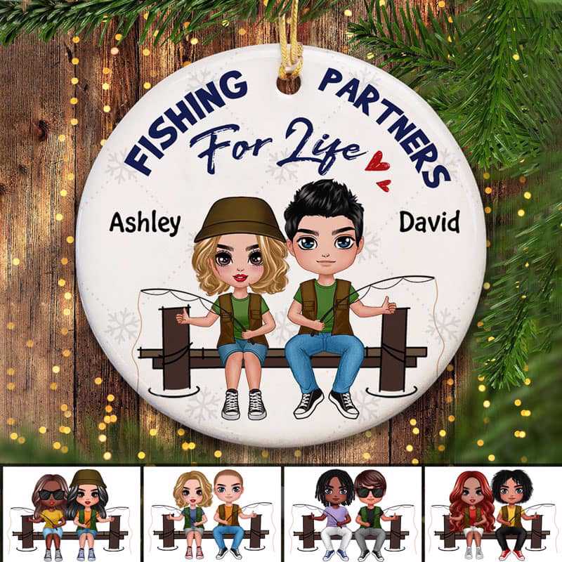 Doll Fishing Couple Personalized Circle Ornament