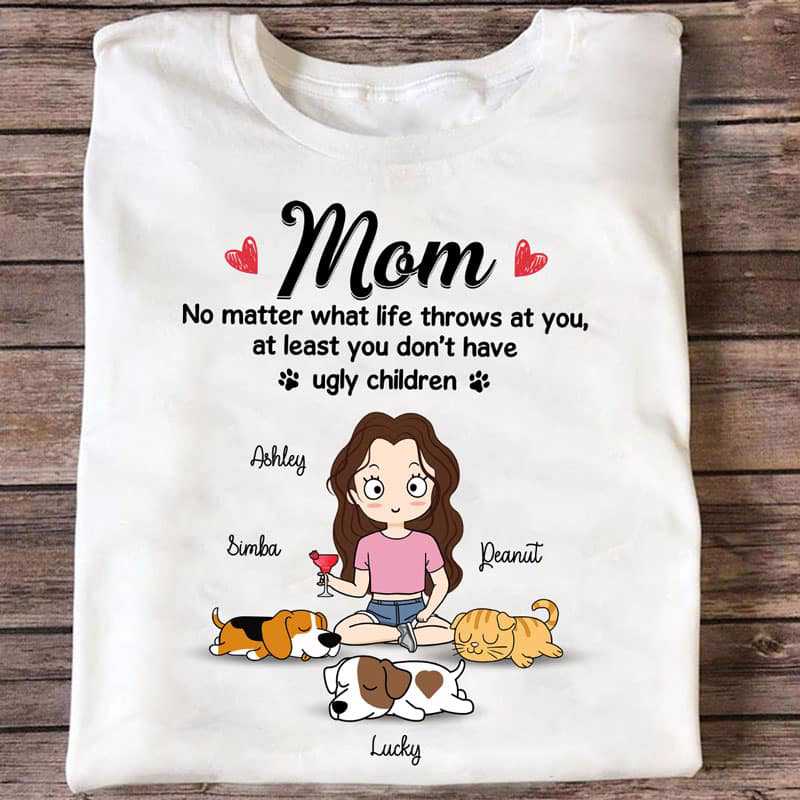 ちびガール 犬 猫 ママ 何があっても パーソナライズ シャツ